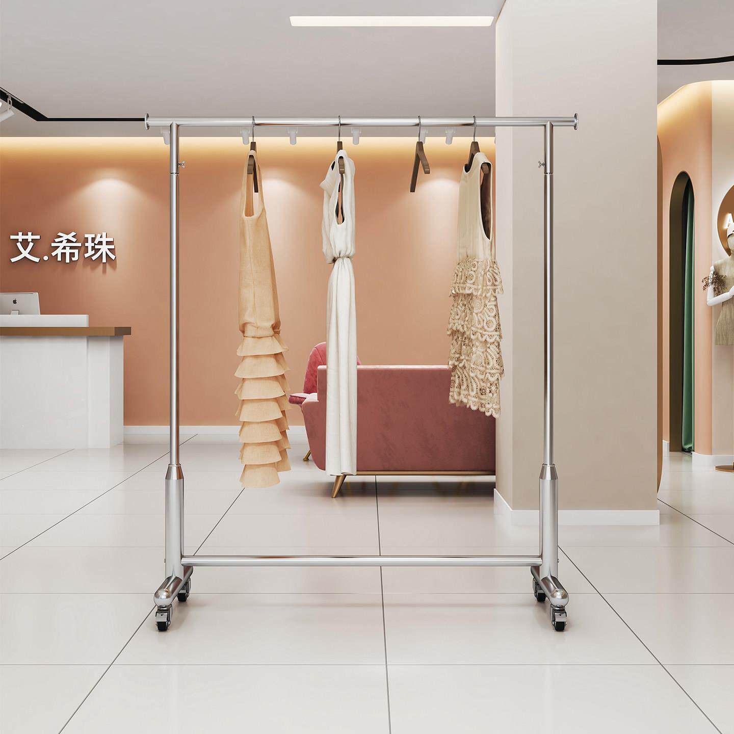 服装店展示架落地式挂衣架道具陈列中岛货架女装店衣服不锈钢架子