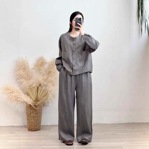 Casual Solid Color Set Round Neck Long Sleeve Open Front