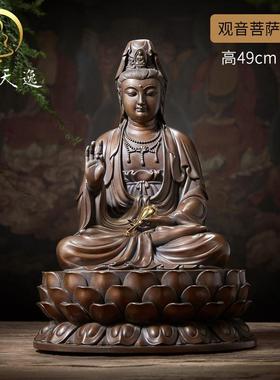 正品佛香天逸观音菩萨家用微坐莲观音佛像客件铜厅佛堂摆南海笑观