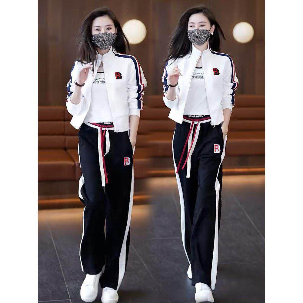 香港长袖运动服休闲套装女时尚春秋开衫外套显瘦气质跑步服两件套
