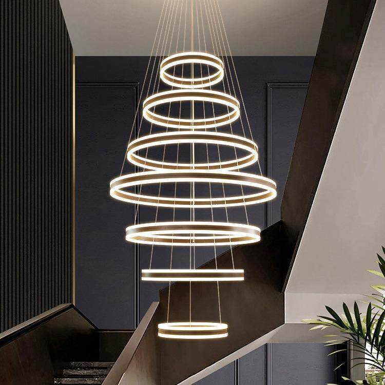 复式别墅吊灯复式楼客厅灯大吊灯中空大厅主灯简约现代楼中楼挑空