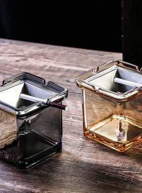 创意方形烟灰缸不锈钢漏斗家用防飞灰烟缸办公室客厅防风定制LOG0