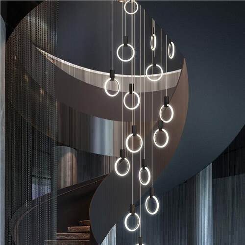 楼客梯吊灯酒店别墅oft复式10楼大吊灯厅挑空长灯LED工吊程灯定l