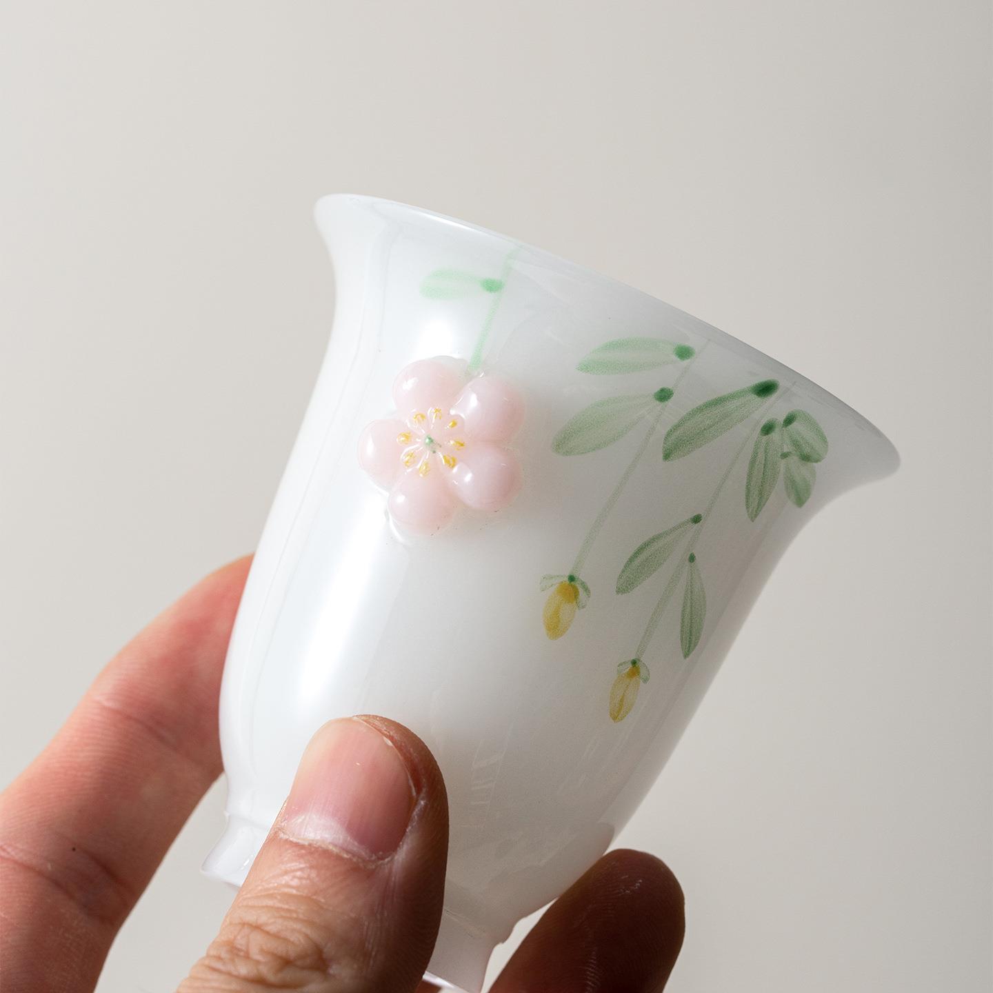 璞玉素烧纯手绘手捏花主人杯闻香杯女士茶杯立体花单杯冰种品茗杯