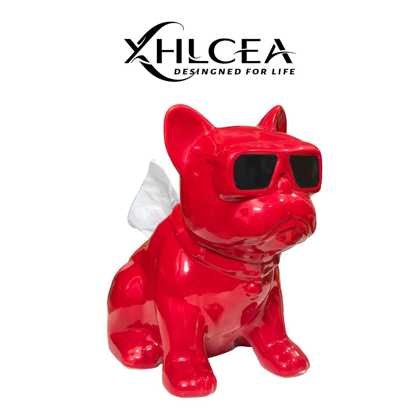 法斗犬纸巾盒客厅茶几入户柜房间饭厅吧台黑色卫生纸盒狗狗陶瓷摆