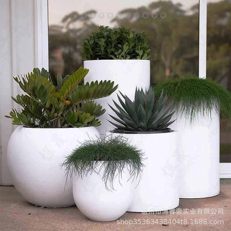 玻璃钢柱花盆户外种植圆商场花落102地花器公园大花钵酒店组合箱