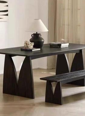 实木茶桌碳化黑色餐桌长条大板桌阳台网红办公电脑桌长桌简约书桌