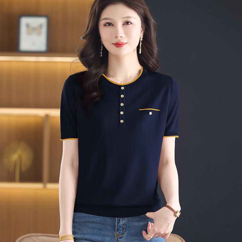 2026新款夏装桑蚕丝短袖t恤女天丝针织小衫短款减龄半袖体恤上衣