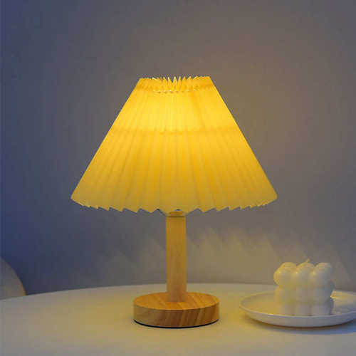 百褶台灯床头灯 网红卧室柔光睡眠灯少女ins风简约小夜灯充电定时