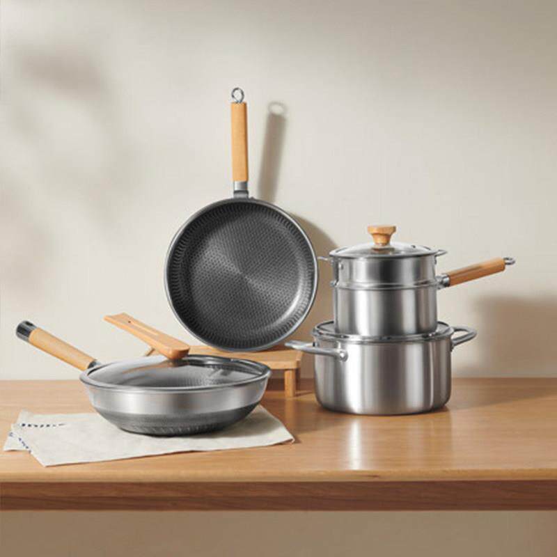 英国明爵锅具套装全套家用不锈钢不沾锅炒锅三件套电磁炉厨具套组
