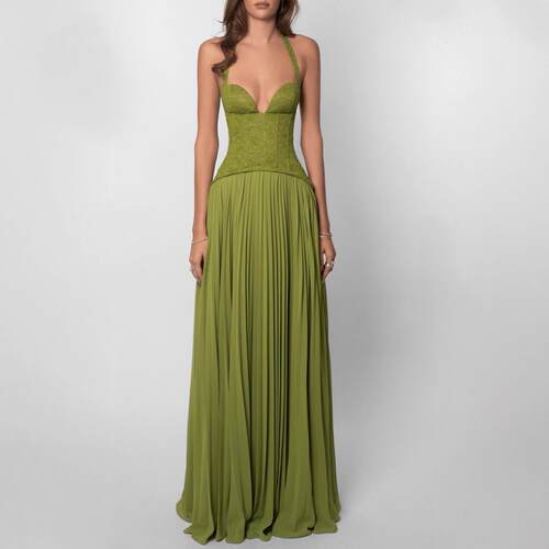 Women Sexy Color Dress Sleeveless off Shoulder Backless