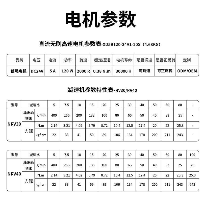 信垯 120W直流无刷减速电机无刷调速rv涡轮蜗杆24V大扭力低速马达