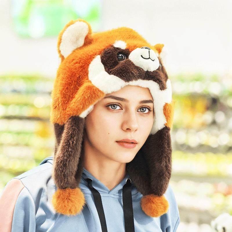 熊猫保暖围巾一体帽子女护耳帽2024新款送礼物冬季保暖可爱毛茸茸
