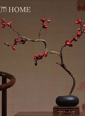 中式简约彷真花腊梅花套装客厅假花玄关茶几装饰古典艺术插花摆件
