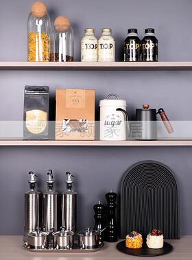 现代简约样板间厨房摆件组合层板架装饰品咖啡油瓶砧板调味罐软装