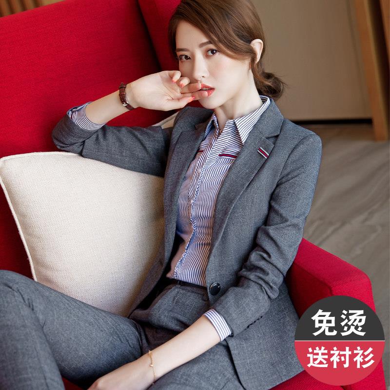 高端时尚气质女神范小西装套装女职业装公务员面试正装灰色工作服