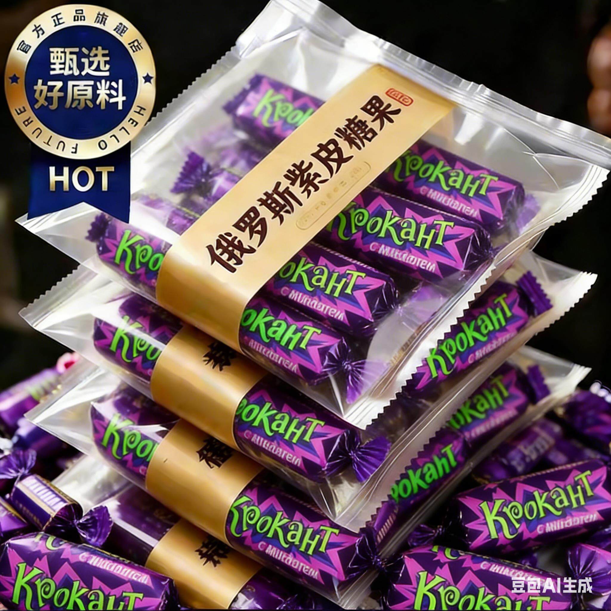 俄罗斯紫皮糖风味夹心巧克力糖果花生酥网红喜糖年货儿童零食