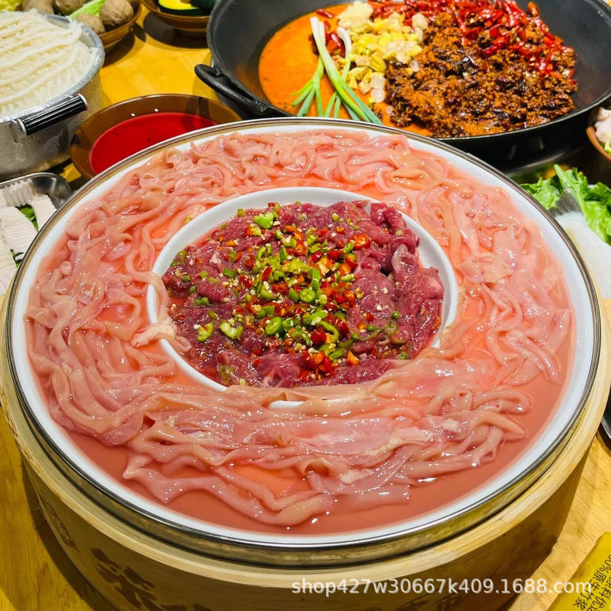 网红创意特色笨小孩菜市火锅店鸭肠牛肉拼盘半斤八两套装餐具