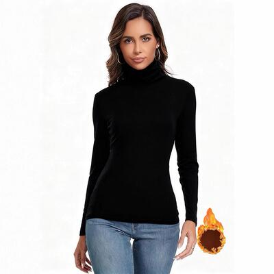 Women Plain Mock Neck Turtleneck Sleeve Tee Shirt Tops Base