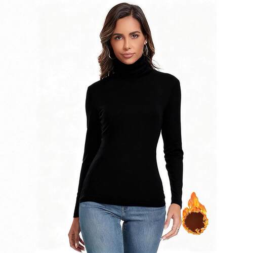 Women Plain Mock Neck Turtleneck Sleeve Tee Shirt Tops Base