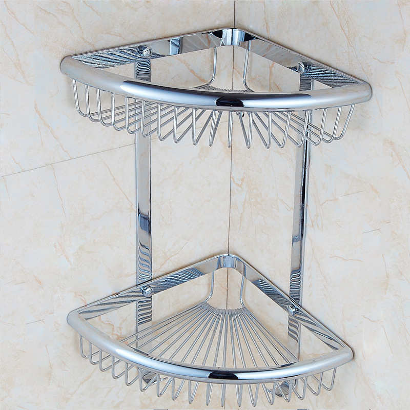 全铜三角篮新款转角架壁挂浴室置物架厕所卫生间双层角架置物篮