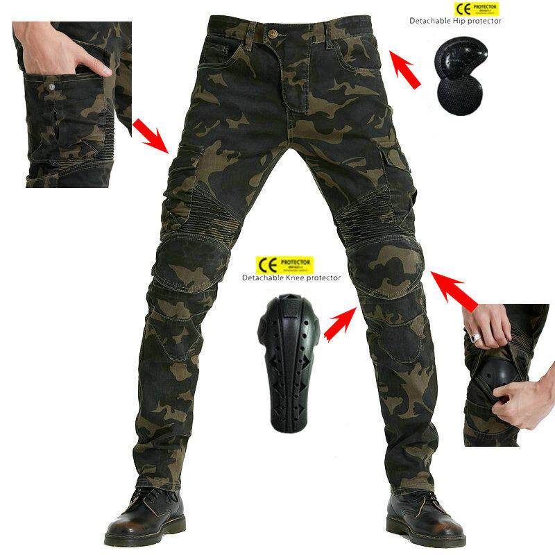 摩托车牛仔骑行裤男女服秋夏季骑士挡风护膝迷彩工装赛机车防摔裤