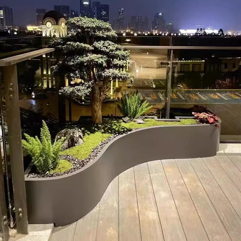室内不锈钢花箱阳台转角造景弧形花盆售楼部室外花池异形种植花架