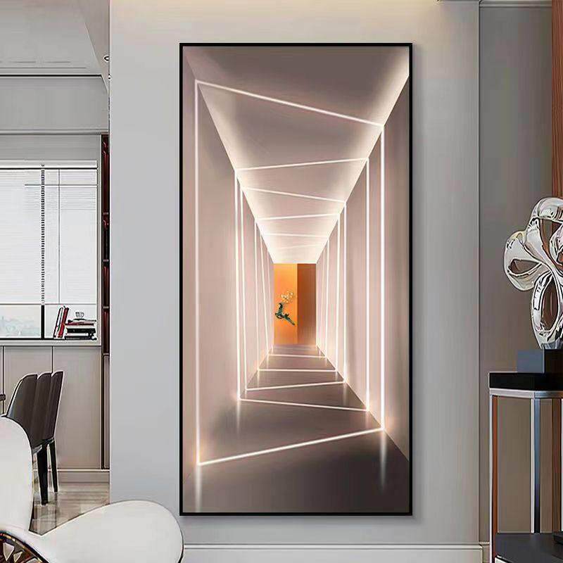 延伸空间光影玄关画几何建筑壁画走廊装饰画晶瓷画LED灯客厅挂画