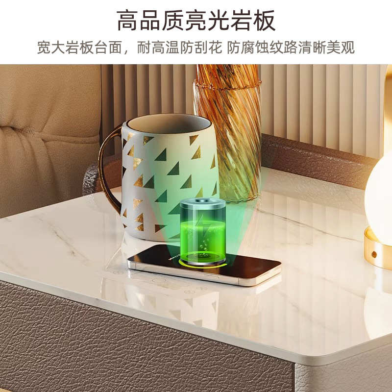 智能床头柜简约现代高级感三抽轻奢家用卧室床头储物实木收纳柜子