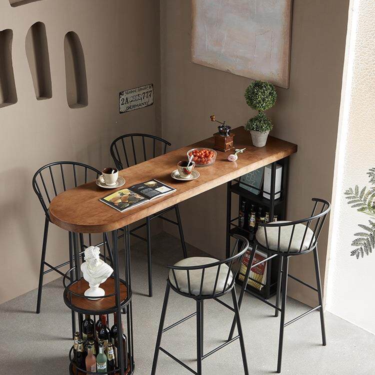 铁艺实木隔断桌吧台家用复古靠墙窄桌咖啡厅休闲吧高脚桌椅组合
