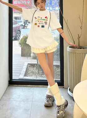 白色妈妈短袖t恤女装2026新款夏季宽松显瘦韩系chic别致小众上衣