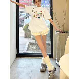 白色妈妈短袖 2026新款 夏季 宽松显瘦韩系chic别致小众上衣 t恤女装