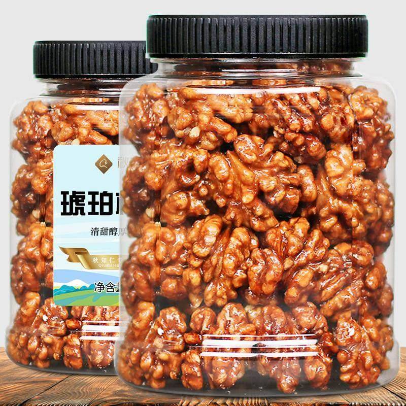 虎柏散核桃仁琥珀去皮坚果零食500g净重罐装焦糖蜂味蜜坚果零食装