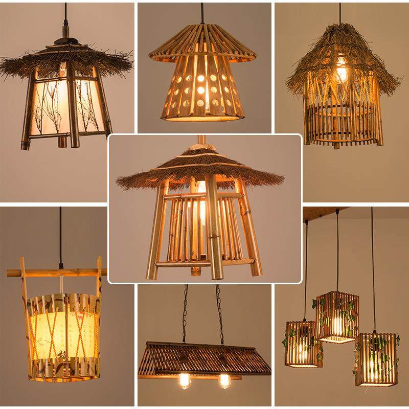 工业风竹艺吊灯农家乐餐厅灯具民宿茶室创意手编竹灯罩房子灯饰