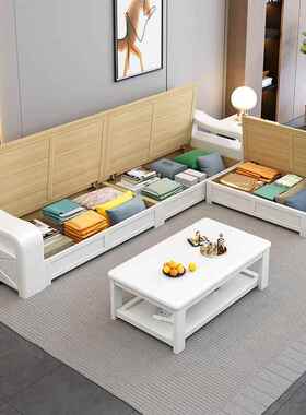 实木沙发白色现代HOY济简约冬夏用高箱储物两经型转客厅高靠款角