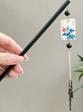 盘发古风高级檀木发簪流苏发饰