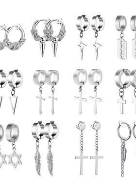 1Pair Fashion Cross Pendant Ear Clip Non Piercing Earrings F