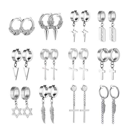 1Pair Fashion Cross Pendant Ear Clip Non Piercing Earrings F