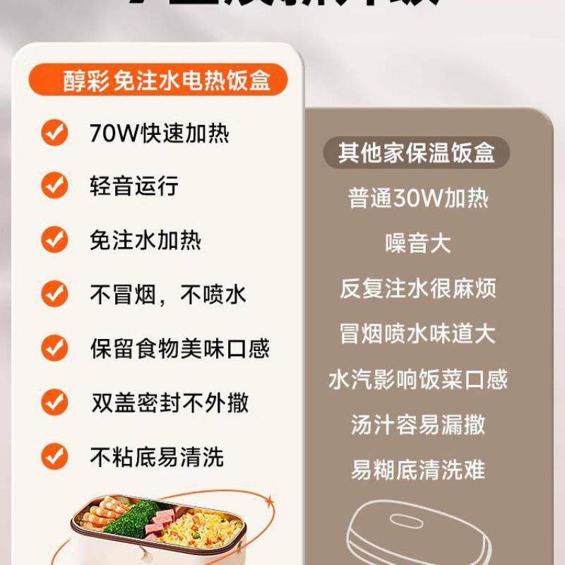 7BrXGXfk上班水族保温饭盒免注电加热盒蒸煮便当一人带饭热菜绢热