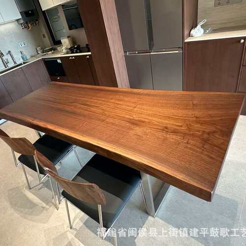 北美黑胡桃木餐桌亚克力长方形饭桌小户型家用实木茶桌茶台几整板