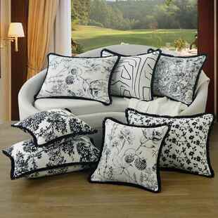 定做高档轻奢沙发抱枕复古含芯靠垫客厅黑白长方加大号样板房腰靠