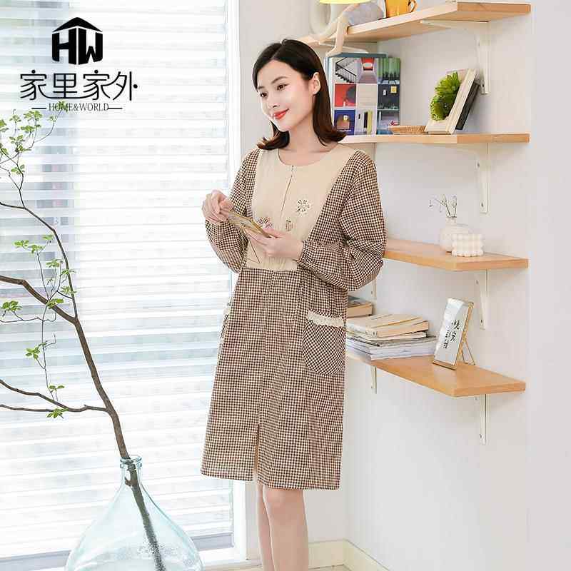 正品围裙家用厨防水防油时尚长袖加房爱大工作服可日系链拉成人罩