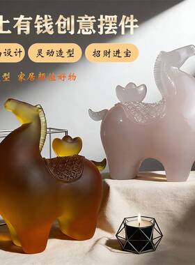 马年摆件家居摆件马上有钱透明树脂工艺品轻奢高档中式创意装饰品