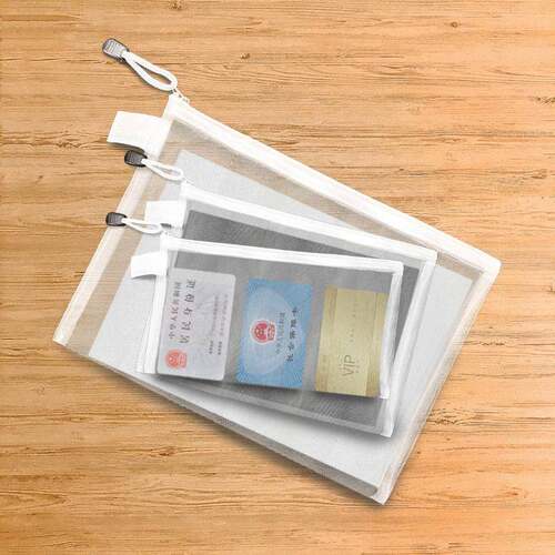 A4 Simple Solid Color Mesh Document Bag, Multi-functional La