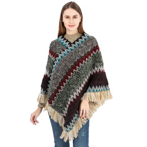 Colorful Hooded Cloak for Women, Acrylic Knitted Cloak for