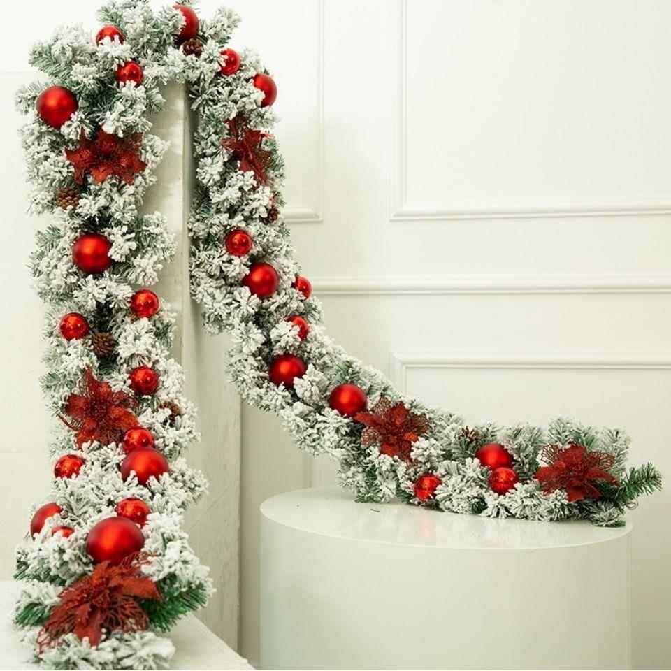 圣门诞节装饰品白色植绒藤条酒店商场前台挂件头27米网红一件藤.