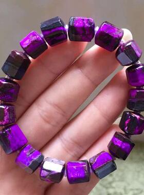 天然南非老料舒俱来皇家紫冰润油画八棱柱手链舒俱徕原石原料