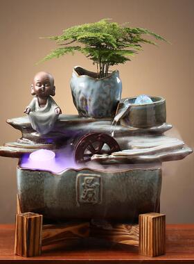 招财风水轮喷泉流水摆件办公室桌面循环流水生财客厅鱼缸开 业礼