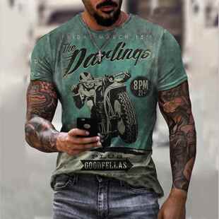 short men sleeved pullover printed Motorcycle