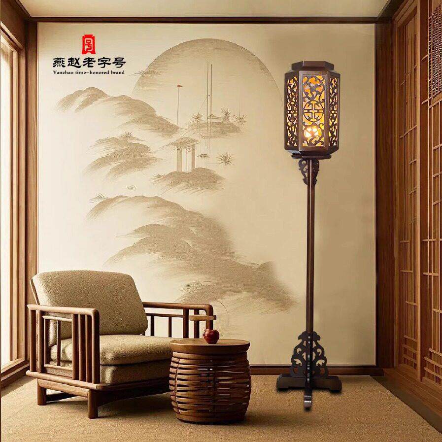 中式落地宫灯花架灯落地摆件实木彷古旧明清古典茶楼摄影场景道具